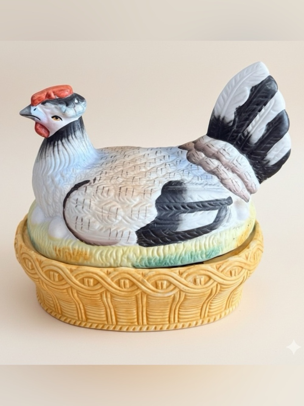 Staffordshire 1800s Hen On Nest Bisque Porcelain Fresh Egg Holder Late 7.5” inch